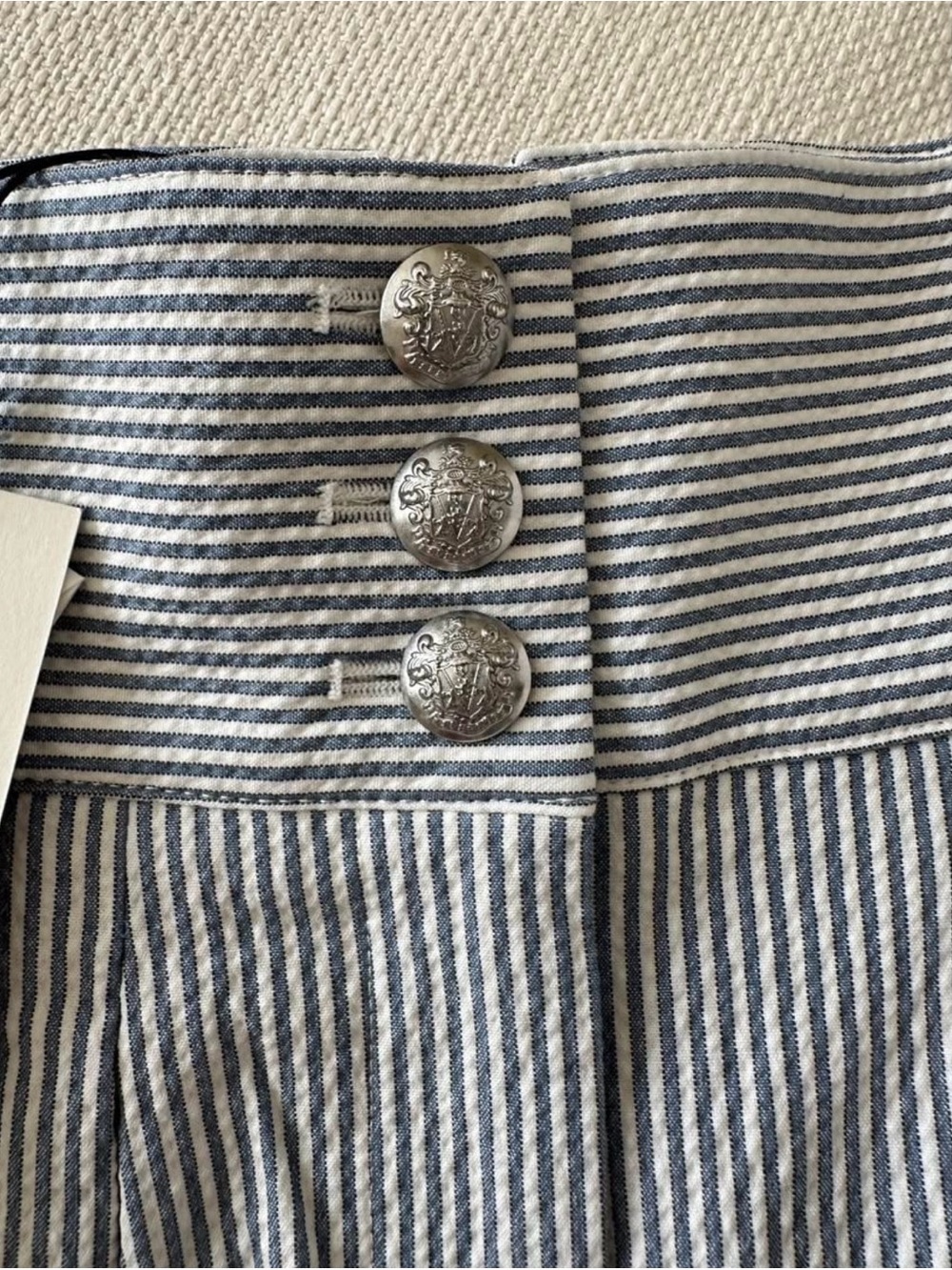 Veronica Beard Blue and White Pinstripe High-Waist Shorts - Picture 2 of 5